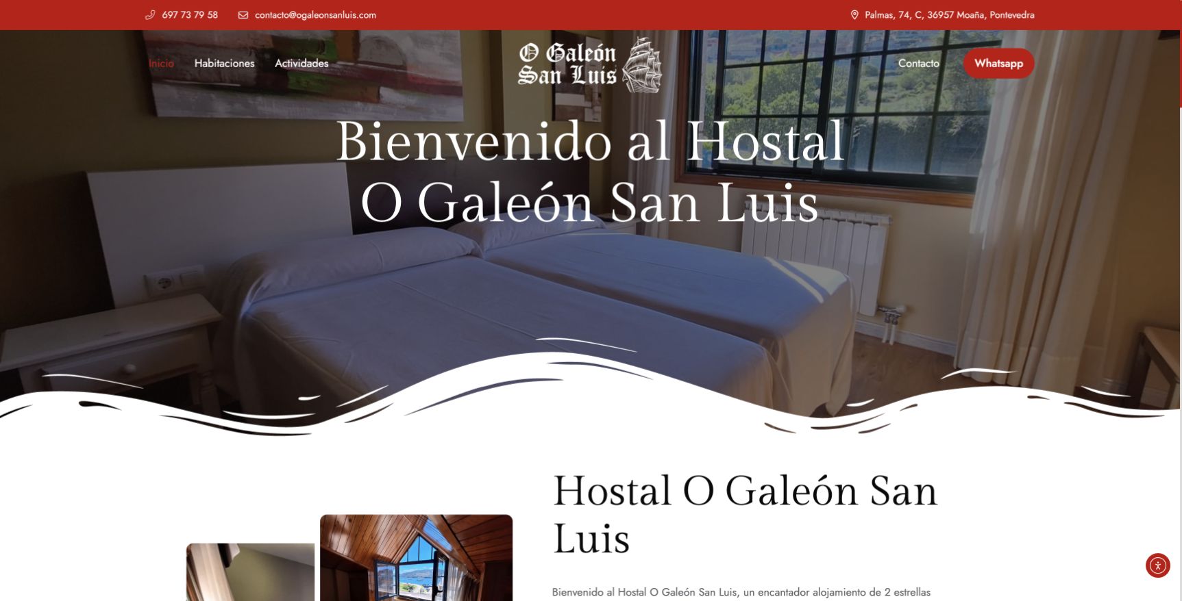 Página de inicio del Hostal O Galeón San Luis.